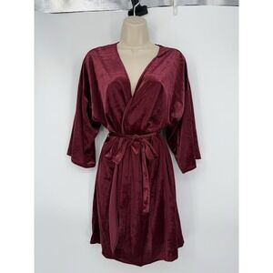 Vtg California Dynasty Velvet Velour Robe Maroon Women's  Trim Boudoir‎ Short L